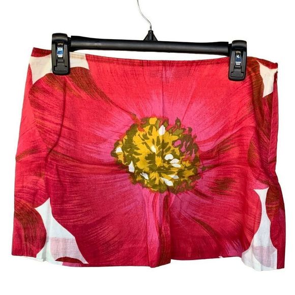 Theory Women’s Sz 6 Red 100% Cotton Floral Print Mini Skirt - Picture 2 of 10